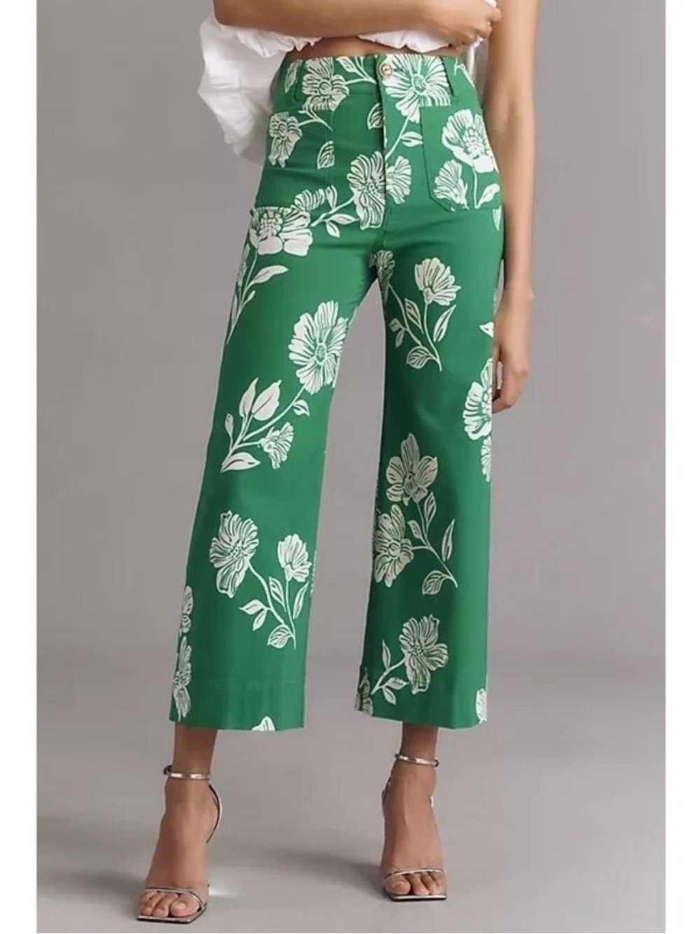 Anthropologie Maeve The Colette Wide-Leg Pants Green Floral 30